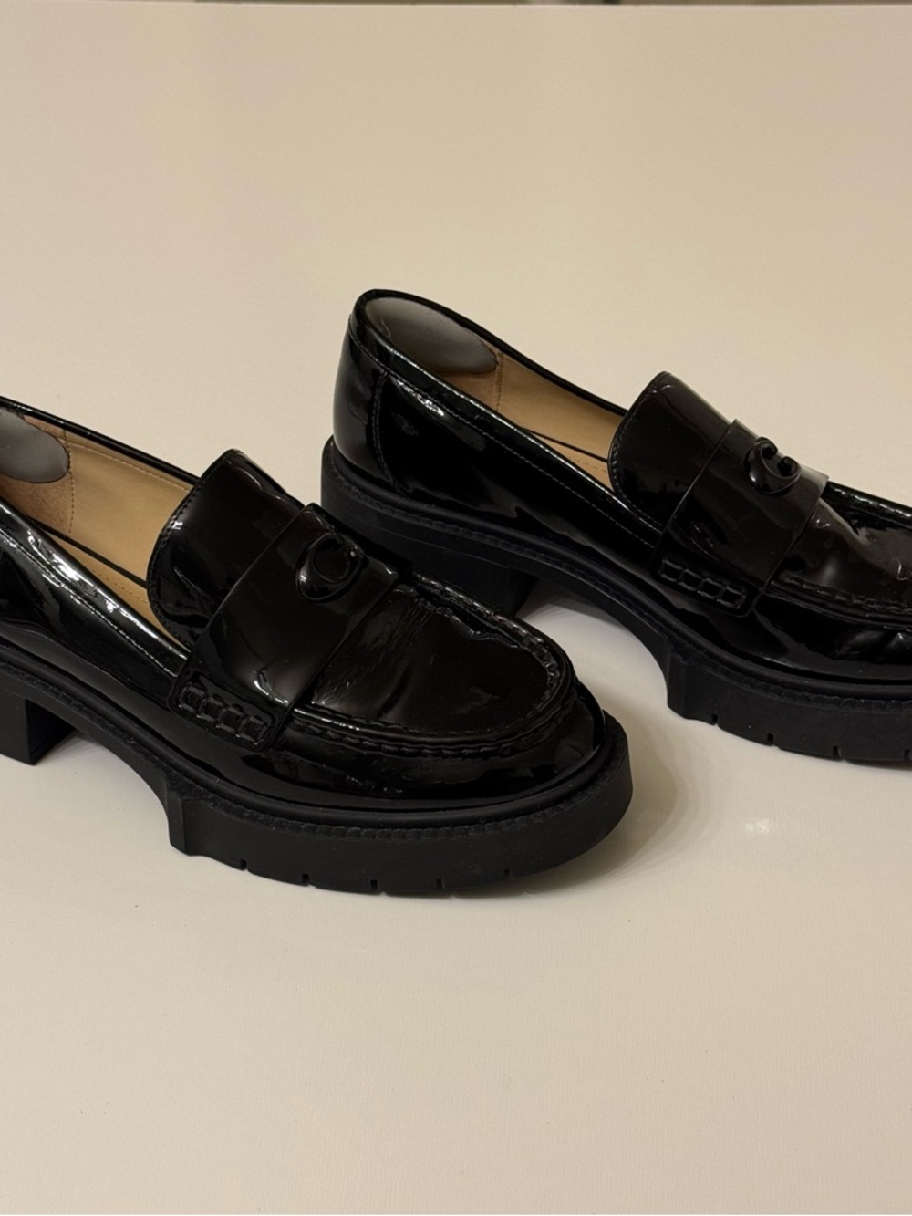 Coach Leah Platform Loafer Black Leather Slip On Womens Size 9 - Picture 3 of 11